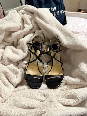 Jimmy Choo Black Strappy Leather Heels